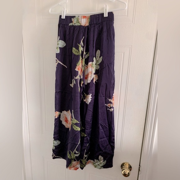 Aritzia Wilfred Faun Pant Wide-Leg Navy Blue with Floral Print XXS - Picture 8 of 11